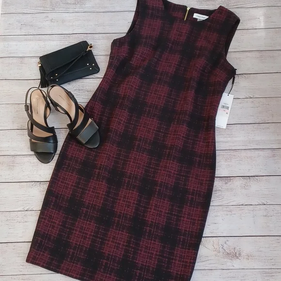 Calvin Klein | Dresses | Calvin Klein Dress Black And Burgundy Gold  Zipperwomans Size | Poshmark